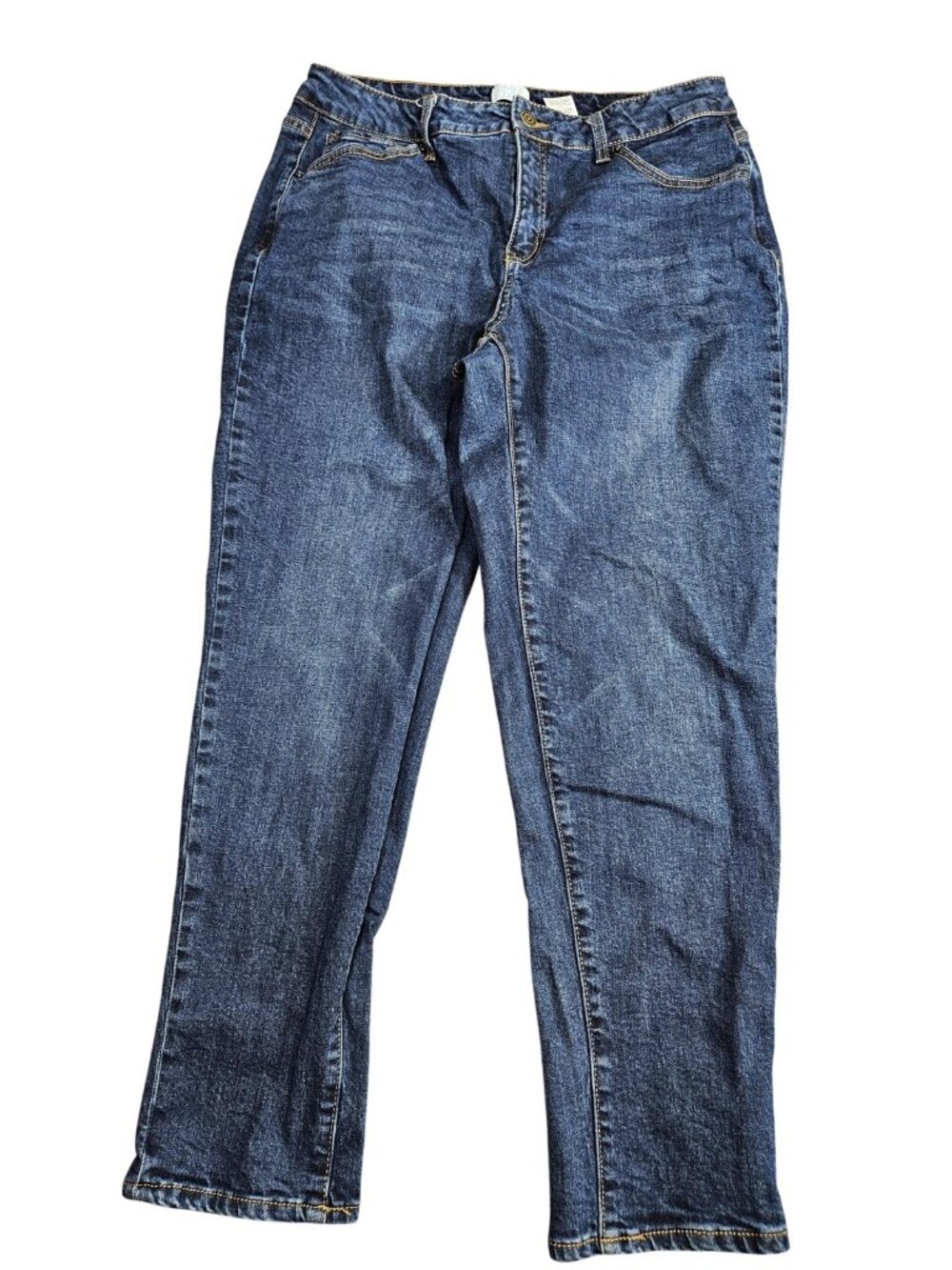 Time And Tru Straight Jeans Womens 14 Blue Med Wash High Rise Stretch Denim